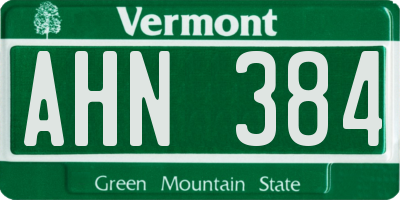 VT license plate AHN384
