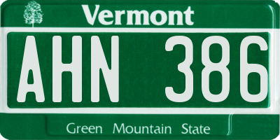 VT license plate AHN386