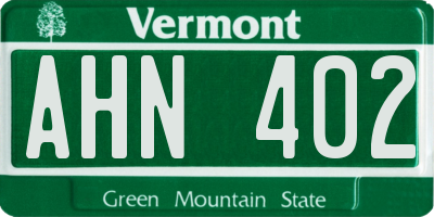 VT license plate AHN402