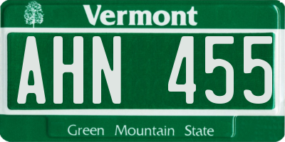 VT license plate AHN455