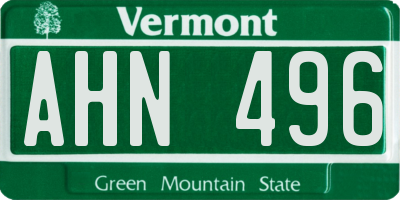 VT license plate AHN496
