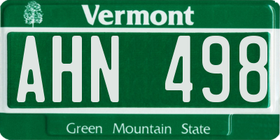 VT license plate AHN498