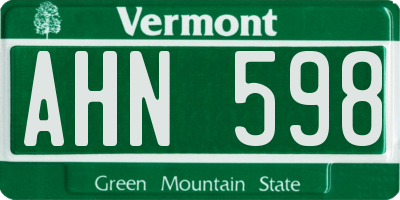 VT license plate AHN598