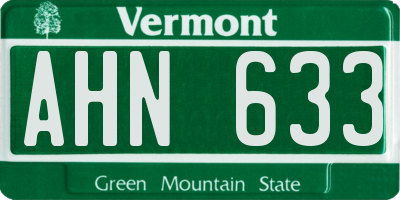 VT license plate AHN633