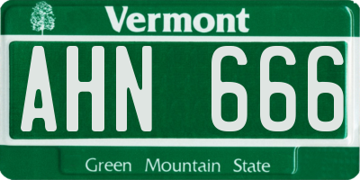 VT license plate AHN666