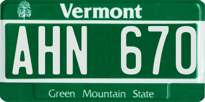 VT license plate AHN670