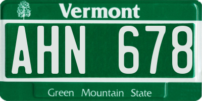 VT license plate AHN678
