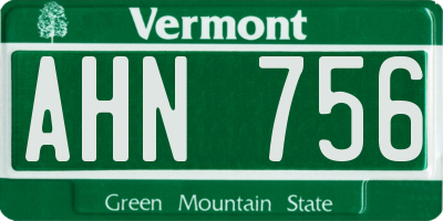 VT license plate AHN756