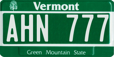 VT license plate AHN777