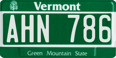 VT license plate AHN786