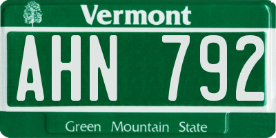 VT license plate AHN792