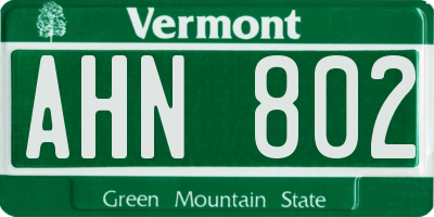 VT license plate AHN802