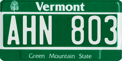 VT license plate AHN803