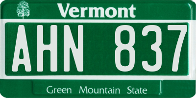 VT license plate AHN837