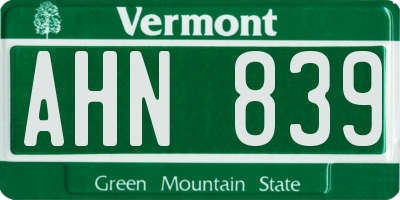 VT license plate AHN839