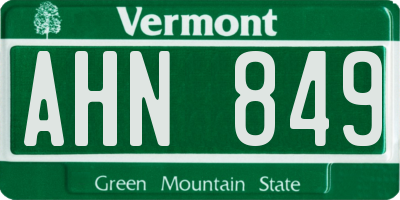 VT license plate AHN849