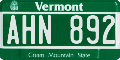 VT license plate AHN892