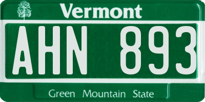 VT license plate AHN893