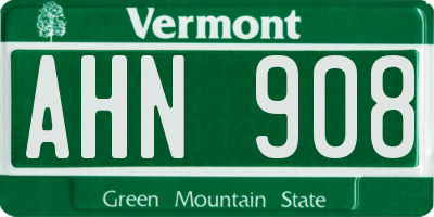 VT license plate AHN908