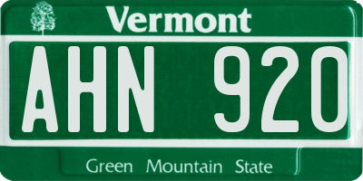 VT license plate AHN920