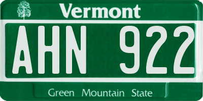 VT license plate AHN922
