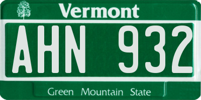 VT license plate AHN932
