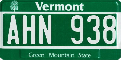 VT license plate AHN938