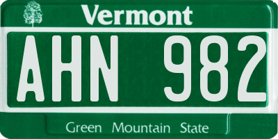 VT license plate AHN982