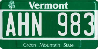 VT license plate AHN983