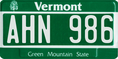 VT license plate AHN986