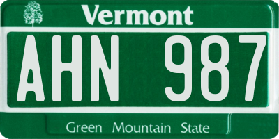 VT license plate AHN987