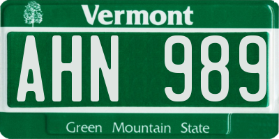 VT license plate AHN989