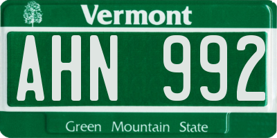VT license plate AHN992