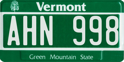 VT license plate AHN998