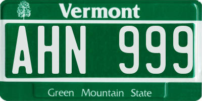 VT license plate AHN999