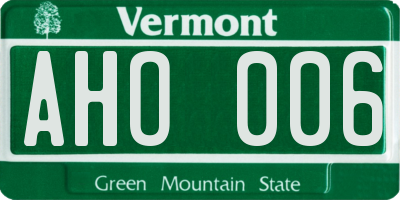 VT license plate AHO006