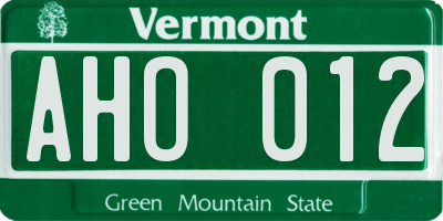 VT license plate AHO012