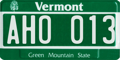 VT license plate AHO013