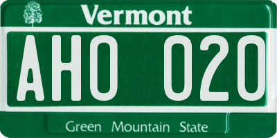 VT license plate AHO020