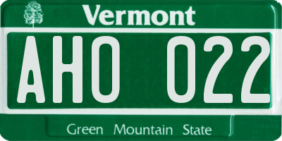VT license plate AHO022