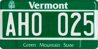 VT license plate AHO025