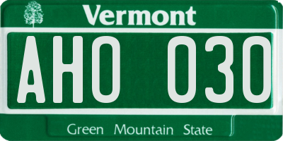 VT license plate AHO030