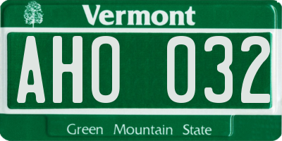 VT license plate AHO032