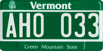 VT license plate AHO033