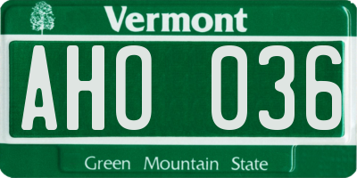 VT license plate AHO036