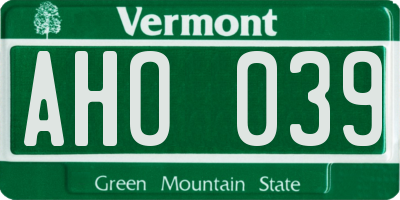 VT license plate AHO039