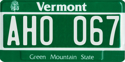 VT license plate AHO067