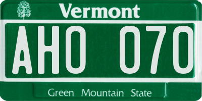 VT license plate AHO070