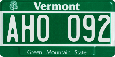 VT license plate AHO092