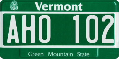 VT license plate AHO102